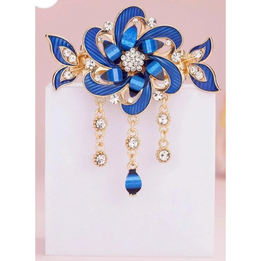 3 Tassel Hair Clips Butterfly Flowers‎ Bridal Wedding Headdress Red Blue Purple